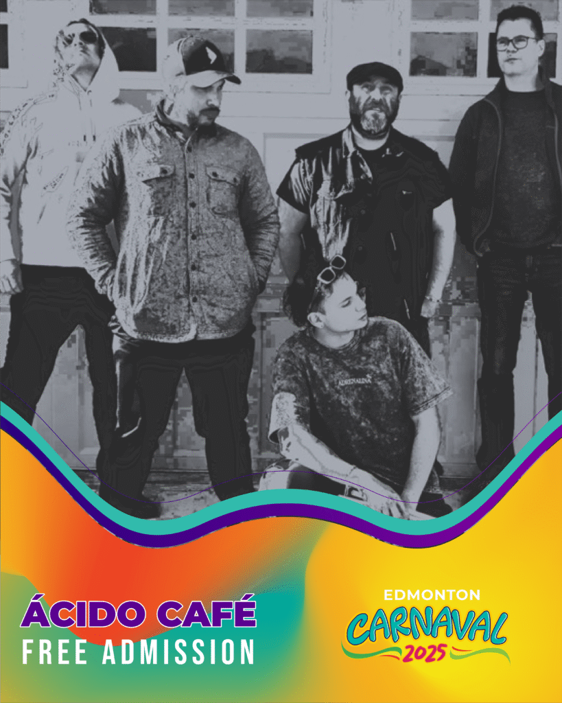 Ácido Café, a Calgary-based Rock n' Roll band with a Spanish twist, performing at Edmonton Carnaval 2025