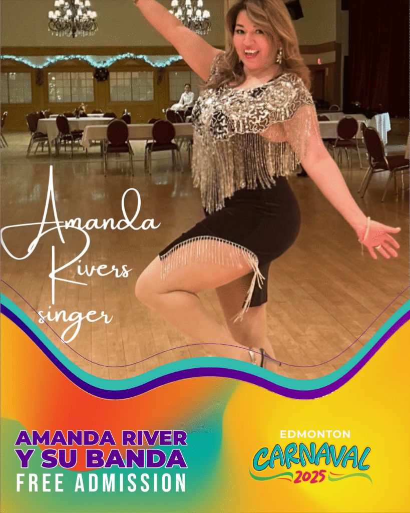 Singer-songwriter Amanda Rivers, born in San Salvador, bringing her band and diverse musical styles including Mariachi, Cumbia, and Salsa to Edmonton Carnaval 2025