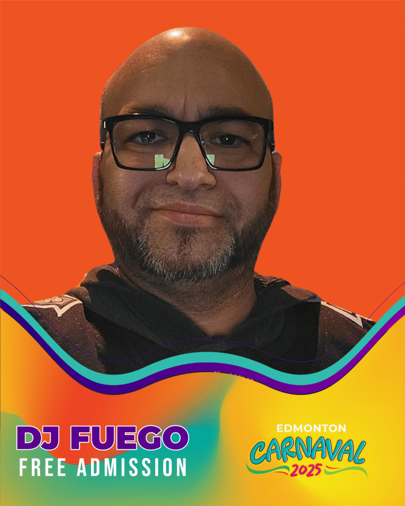DJ Fuego, the acclaimed Salvadoran DJ, blending vibrant Canadian and Latin rhythms as a guest at Edmonton Carnaval 2025