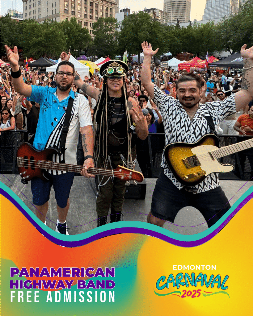 The Panamerican Highway Band, a multinational group playing Rock Latino, Cumbias, and more, performing as a guest at the Edmonton Carnaval 2025